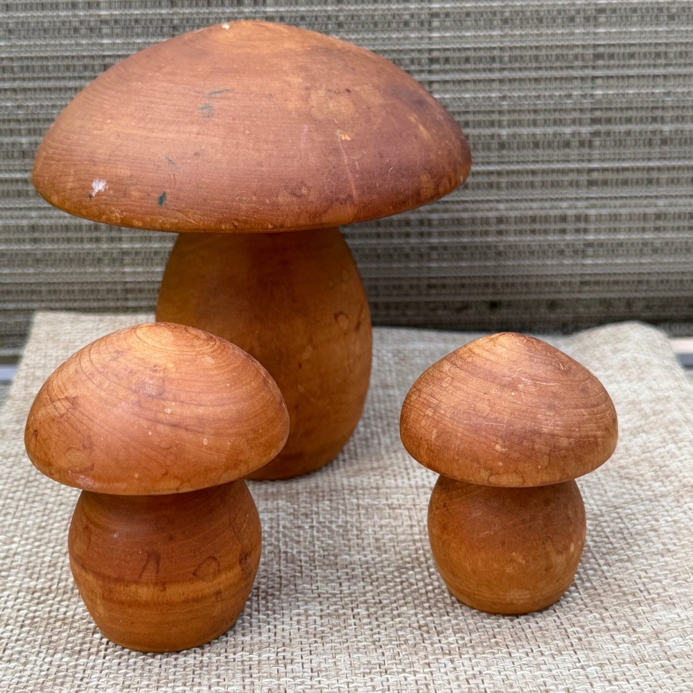Vtg Colorado Aspen Wood Mushroom Figurines SET‎ of 3 Handcrafted Rustic Decor
